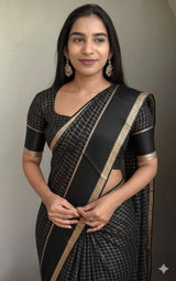 Felicitous Black Banarasi Viscose Silk Saree With Innovative Blouse Piece