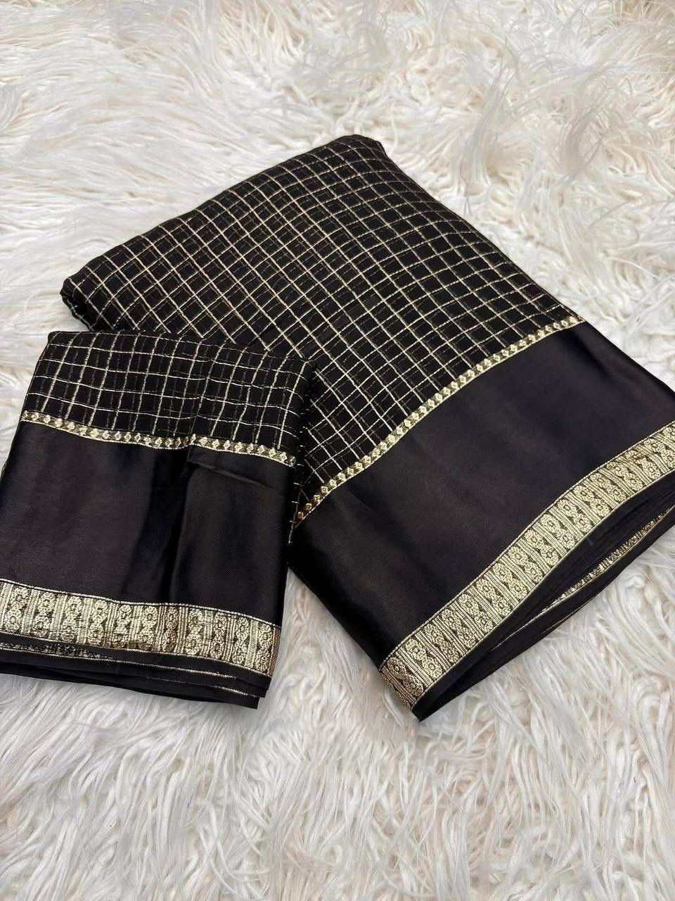 Felicitous Black Banarasi Viscose Silk Saree With Innovative Blouse Piece