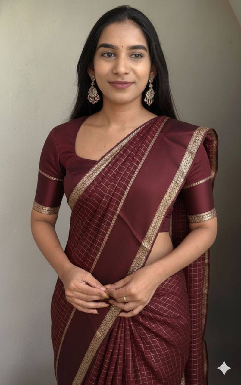 Nebula Brown Banarasi Viscose Silk Saree With Lissome Blouse Piece
