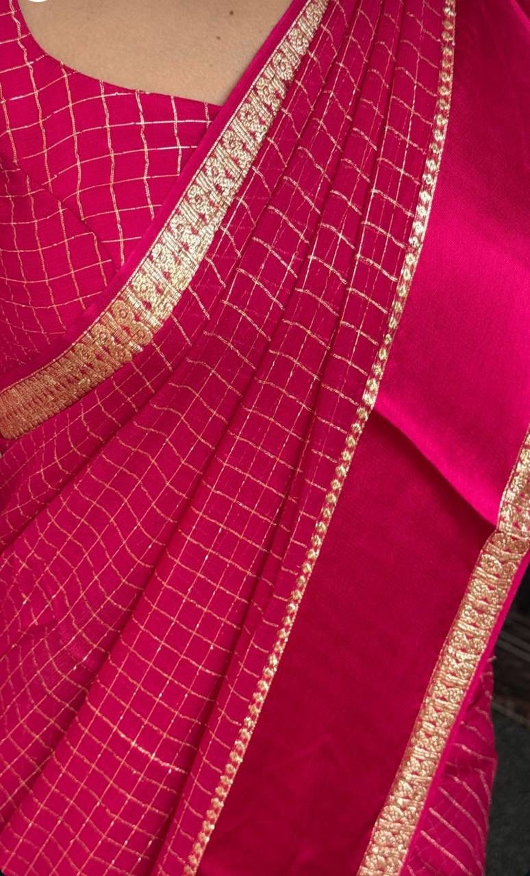 Elision Dark Pink Banarasi Viscose Silk Saree With Woebegone Blouse Piece