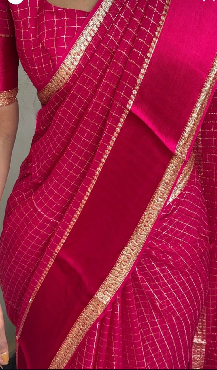 Elision Dark Pink Banarasi Viscose Silk Saree With Woebegone Blouse Piece