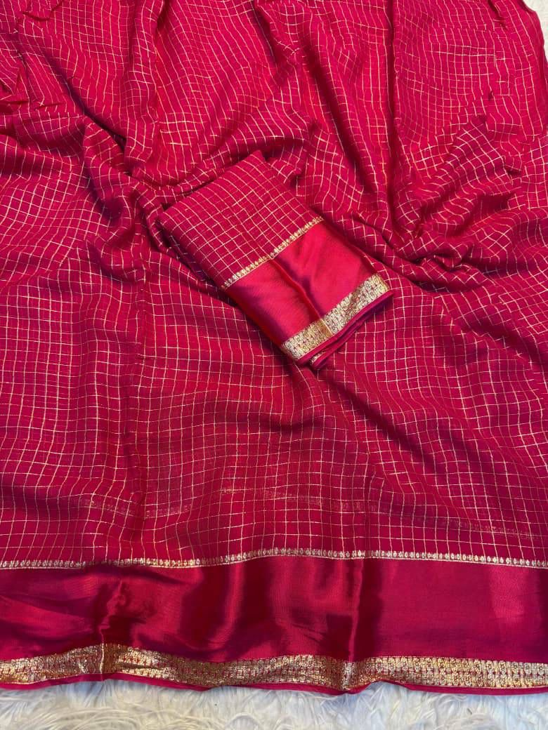 Elision Dark Pink Banarasi Viscose Silk Saree With Woebegone Blouse Piece