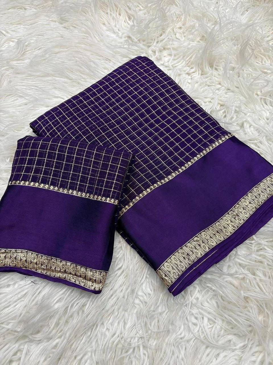 Fantabulous Purple Banarasi Viscose Silk Saree With Dulcet Blouse Piece