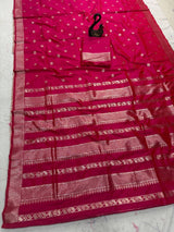 Conflate Dark Pink Pure Zari Weaving Banarasi Silk Saree With Scrupulous Blouse Piece
