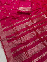 Conflate Dark Pink Pure Zari Weaving Banarasi Silk Saree With Scrupulous Blouse Piece