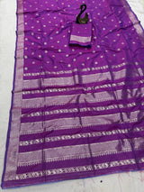 Sonorous Purple Pure Zari Weaving Banarasi Silk Saree With Arresting Blouse Piece