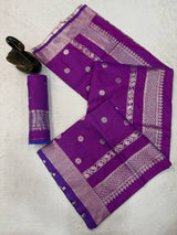 Sonorous Purple Pure Zari Weaving Banarasi Silk Saree With Arresting Blouse Piece