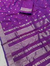 Sonorous Purple Pure Zari Weaving Banarasi Silk Saree With Arresting Blouse Piece