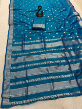 Ratatouille Rama Pure Zari Weaving Banarasi Silk Saree With Ethereal Blouse Piece