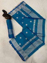 Ratatouille Rama Pure Zari Weaving Banarasi Silk Saree With Ethereal Blouse Piece
