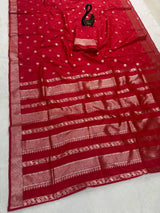 Lustrous Red Pure Zari Weaving Banarasi Silk Saree With Resplendent Blouse Piece