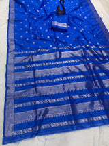 Ineffable Royal Blue Pure Zari Weaving Banarasi Silk Saree With Nectarous Blouse Piece