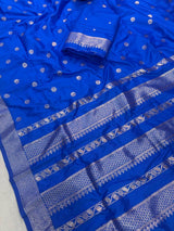 Ineffable Royal Blue Pure Zari Weaving Banarasi Silk Saree With Nectarous Blouse Piece