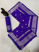 Sizzling Royal Purple Pure Zari Weaving Banarasi Silk Saree With Splendiferous Blouse Piece