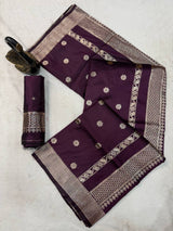 Glamorous Wine Pure Zari Weaving Banarasi Silk Saree With Pretty Blouse Piece