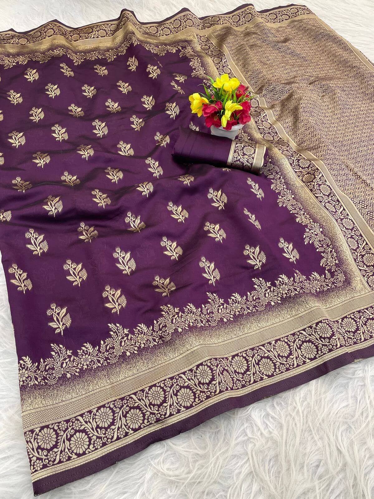 Magnetic Purple Soft Silk Saree With Prominent Blouse Piece