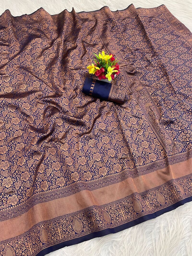 Quixotic Navy Blue Soft Silk Saree With Scintilla Blouse Piece