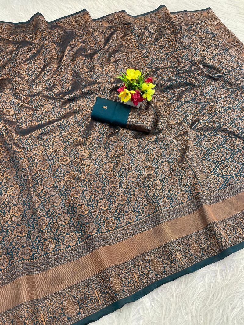 Classic Rama Soft Silk Saree With Trendy Blouse Piece