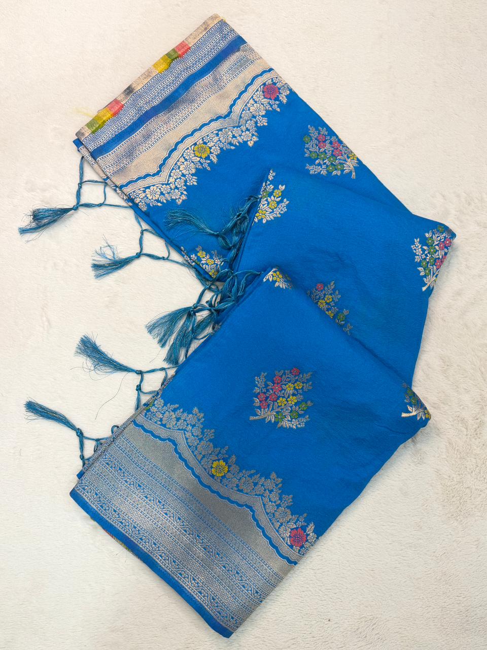 Eclat Blue Banarasi Georgette Silk Saree With Fragrant Blouse Piece
