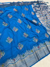 Eclat Blue Banarasi Georgette Silk Saree With Fragrant Blouse Piece