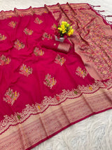 Engrossing Dark Pink Banarasi Georgette Silk Saree With Symmetrical Blouse Piece