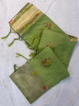 Grandiose Green Banarasi Georgette Silk Saree With Stunner Blouse Piece