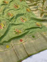 Grandiose Green Banarasi Georgette Silk Saree With Stunner Blouse Piece