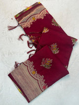 Charming Maroon Banarasi Georgette Silk Saree With Panoply Blouse Piece