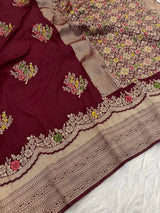 Charming Maroon Banarasi Georgette Silk Saree With Panoply Blouse Piece