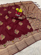 Charming Maroon Banarasi Georgette Silk Saree With Panoply Blouse Piece