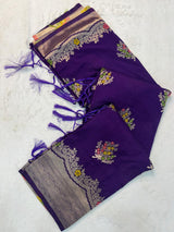 Seraglio Purple Banarasi Georgette Silk Saree With Groovy Blouse Piece