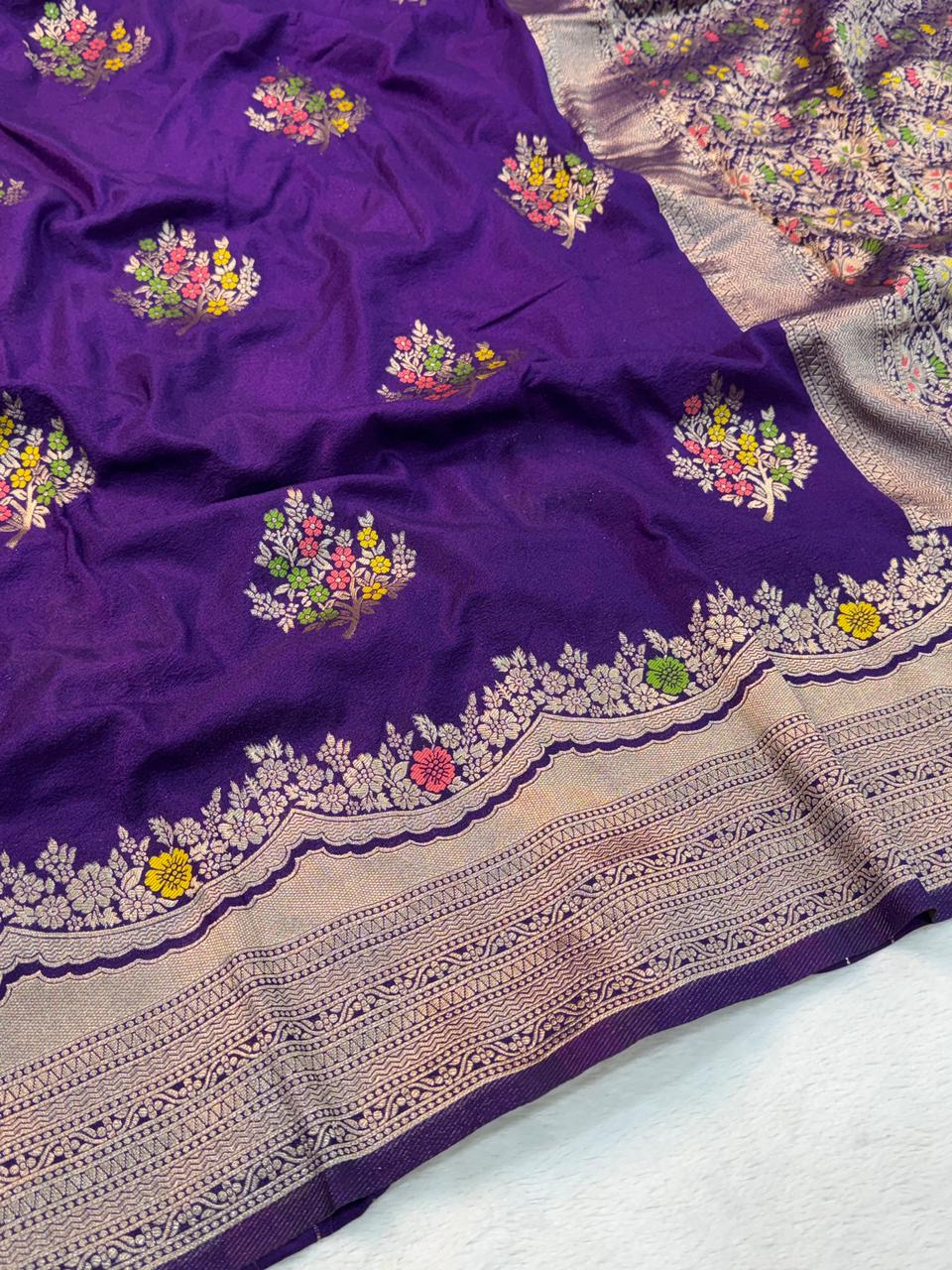 Seraglio Purple Banarasi Georgette Silk Saree With Groovy Blouse Piece