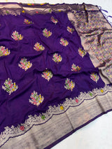 Seraglio Purple Banarasi Georgette Silk Saree With Groovy Blouse Piece