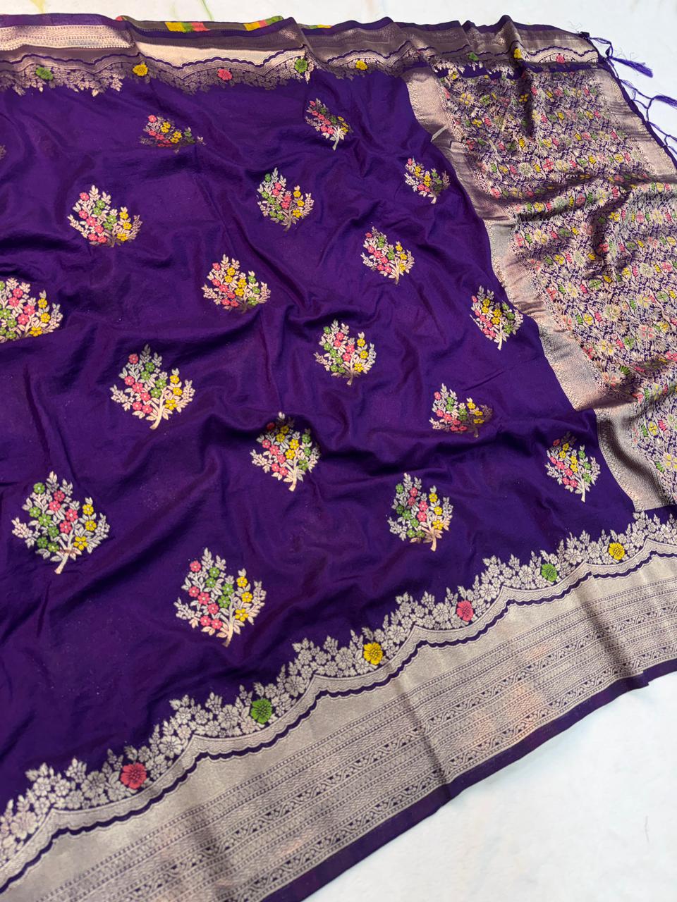 Seraglio Purple Banarasi Georgette Silk Saree With Groovy Blouse Piece