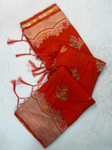 Glittering Red Banarasi Georgette Silk Saree With Murmurous Blouse Piece