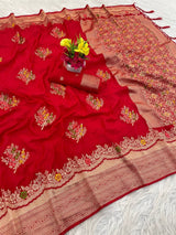 Glittering Red Banarasi Georgette Silk Saree With Murmurous Blouse Piece