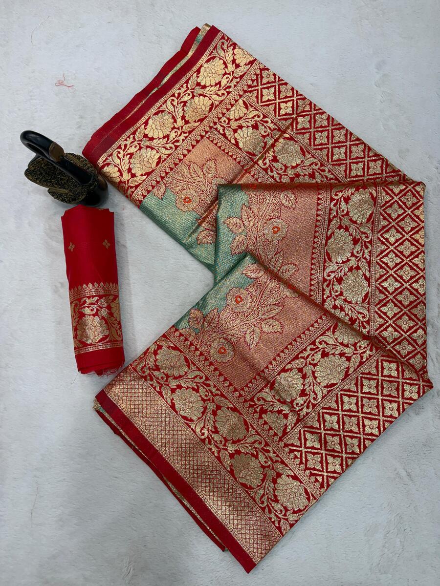 Designer Multicolor Pure Zari Weaving Banarasi Silk Saree With Demesne Blouse Piece