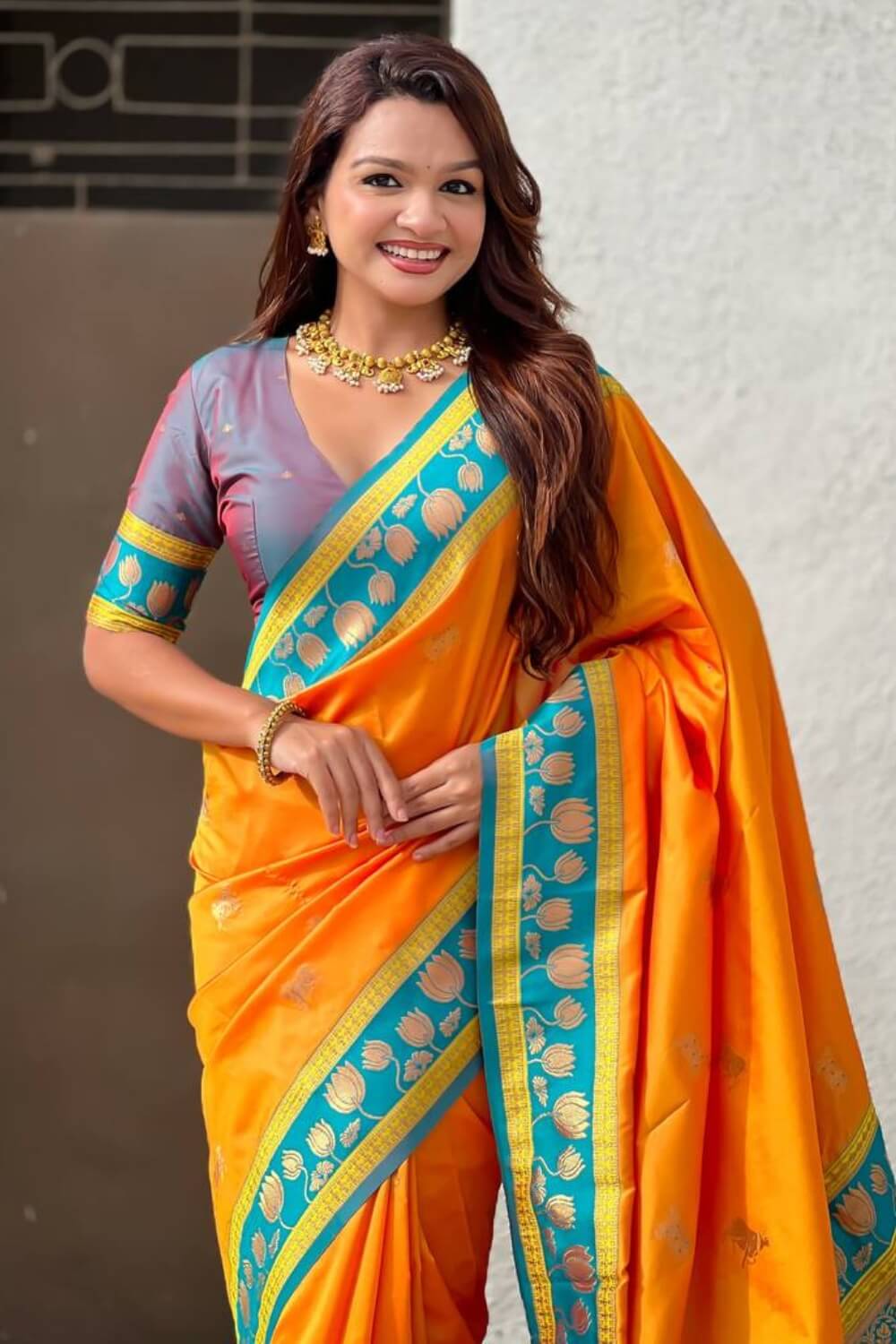 Majestic Orange Banarasi Pichwai Silk Saree With Grandiose Blouse Piece