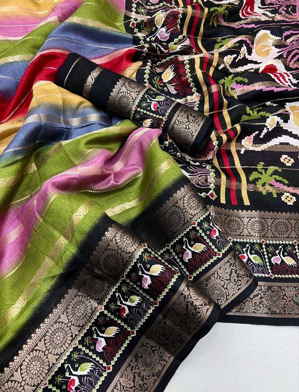 Capricious Multicolor Digital Printed Dola Silk Saree With Opulent Blouse Piece