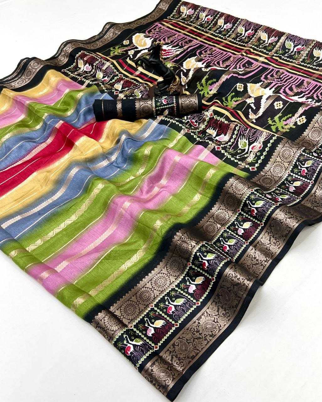 Capricious Multicolor Digital Printed Dola Silk Saree With Opulent Blouse Piece