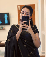 Charismatic Black Banarasi Khadi Silk Saree With Innovative Blouse Piece