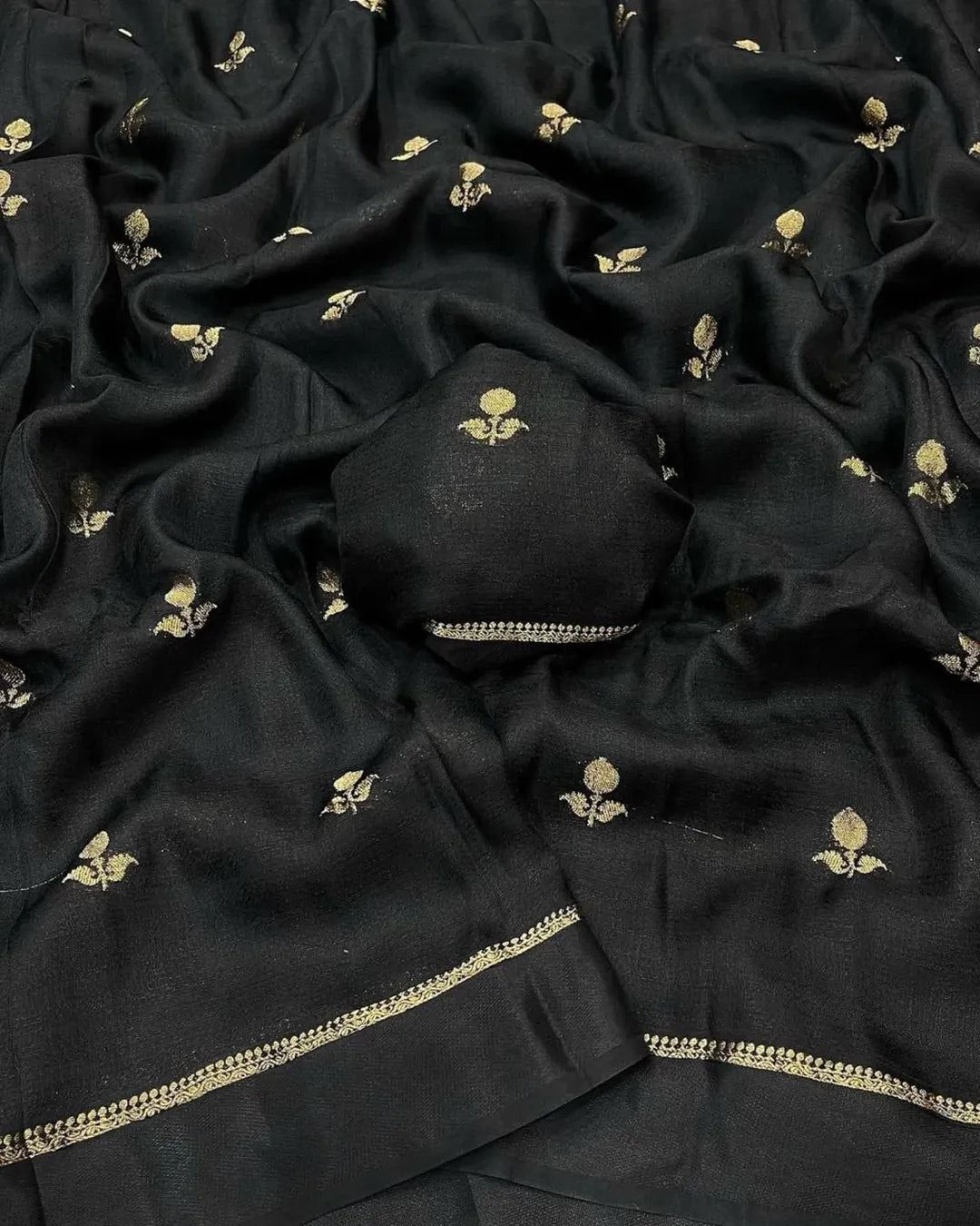Charismatic Black Banarasi Khadi Silk Saree With Innovative Blouse Piece