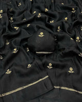 Charismatic Black Banarasi Khadi Silk Saree With Innovative Blouse Piece