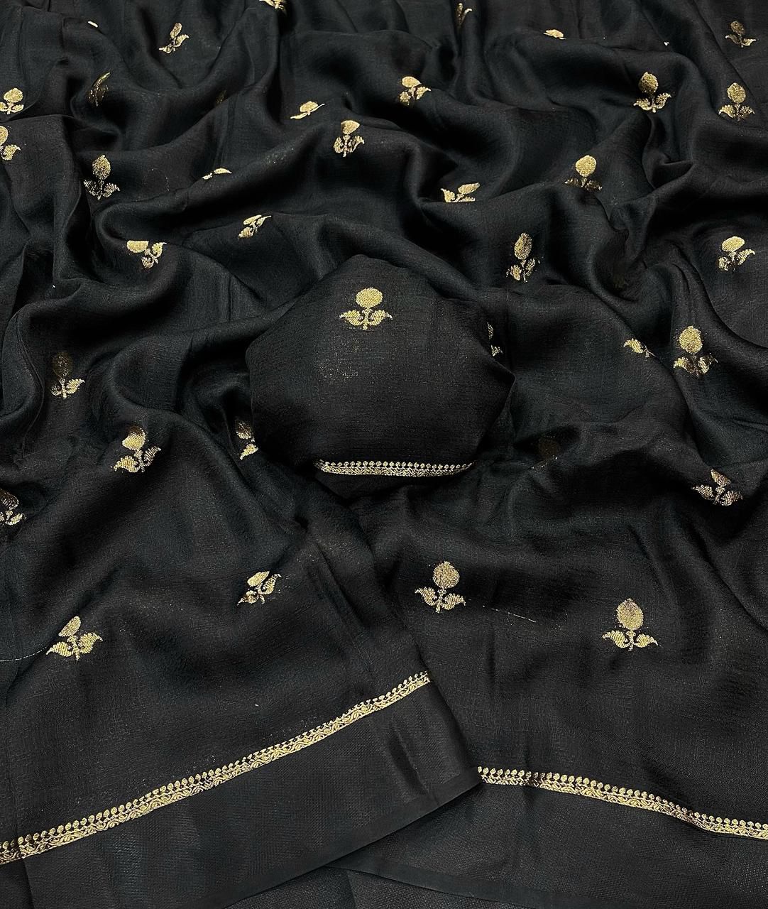 Charismatic Black Banarasi Khadi Silk Saree With Innovative Blouse Piece