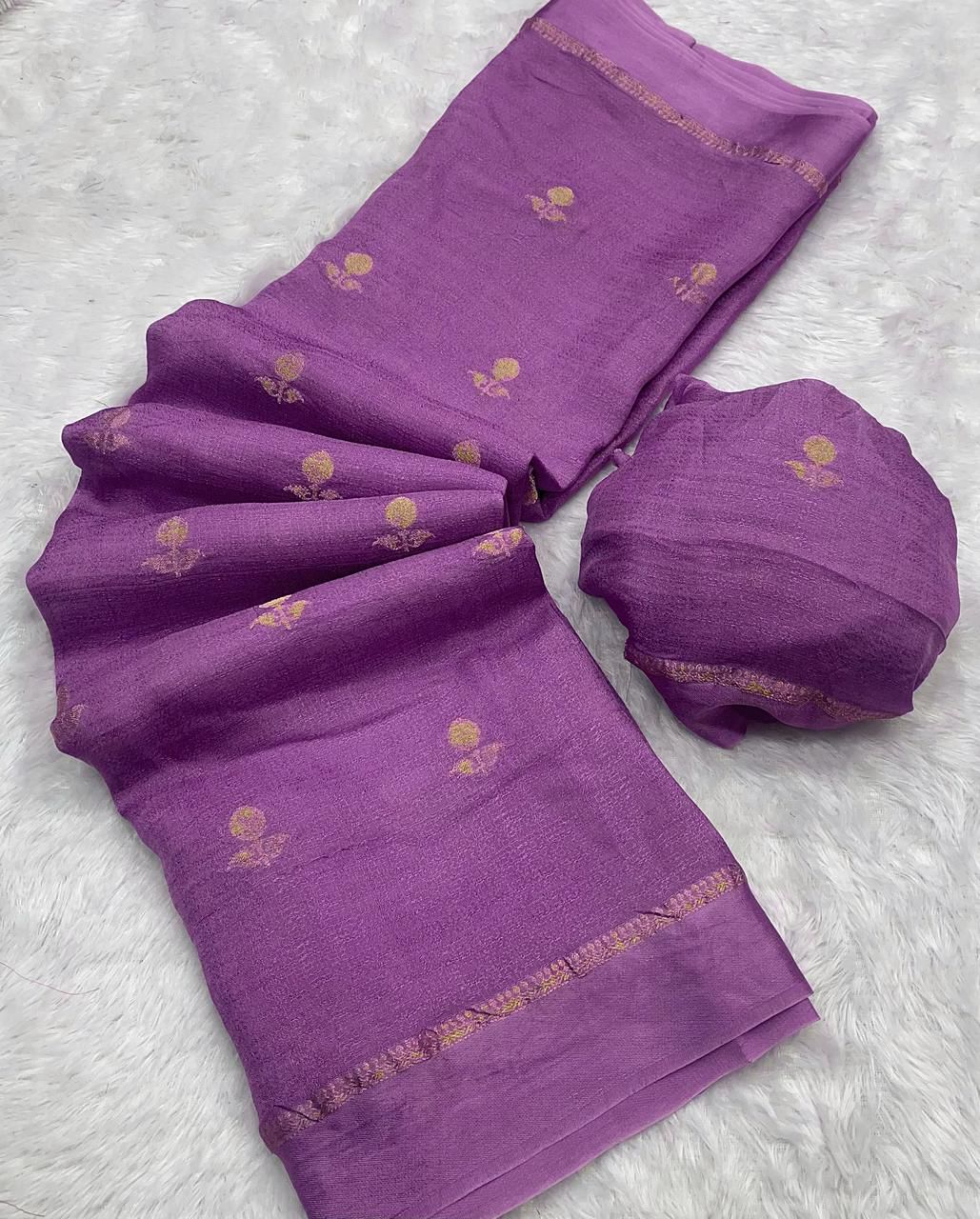 Efflorescence Lavender Banarasi Khadi Silk Saree With Sophisticated Blouse Piece