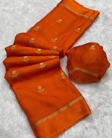 Desirable Orange Banarasi Khadi Silk Saree With Desiring Blouse Piece