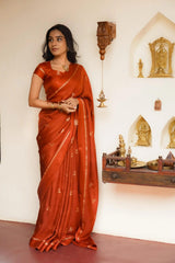 Desirable Orange Banarasi Khadi Silk Saree With Desiring Blouse Piece