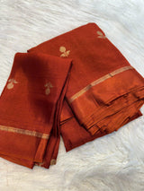 Desirable Orange Banarasi Khadi Silk Saree With Desiring Blouse Piece