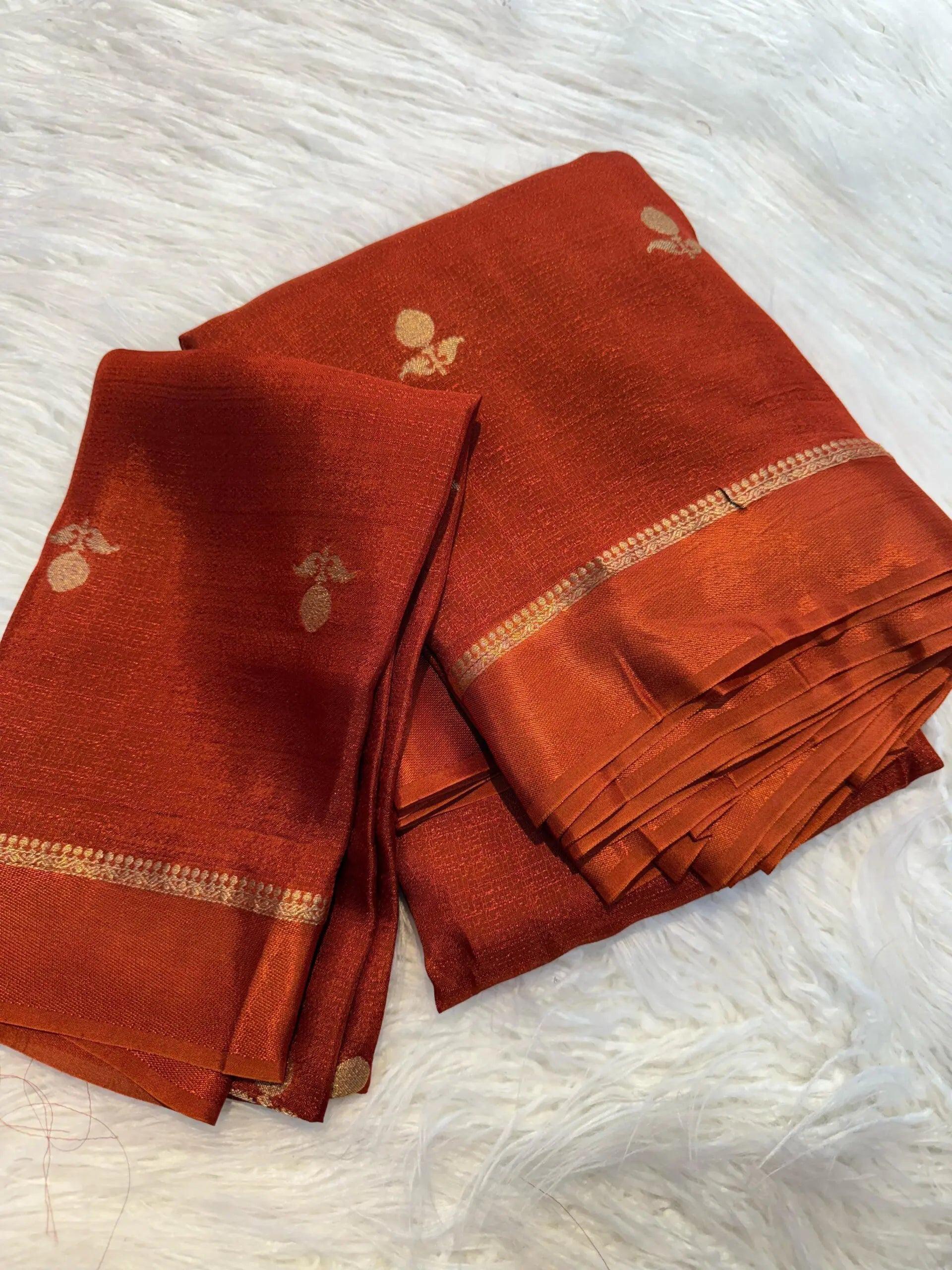 Desirable Orange Banarasi Khadi Silk Saree With Desiring Blouse Piece