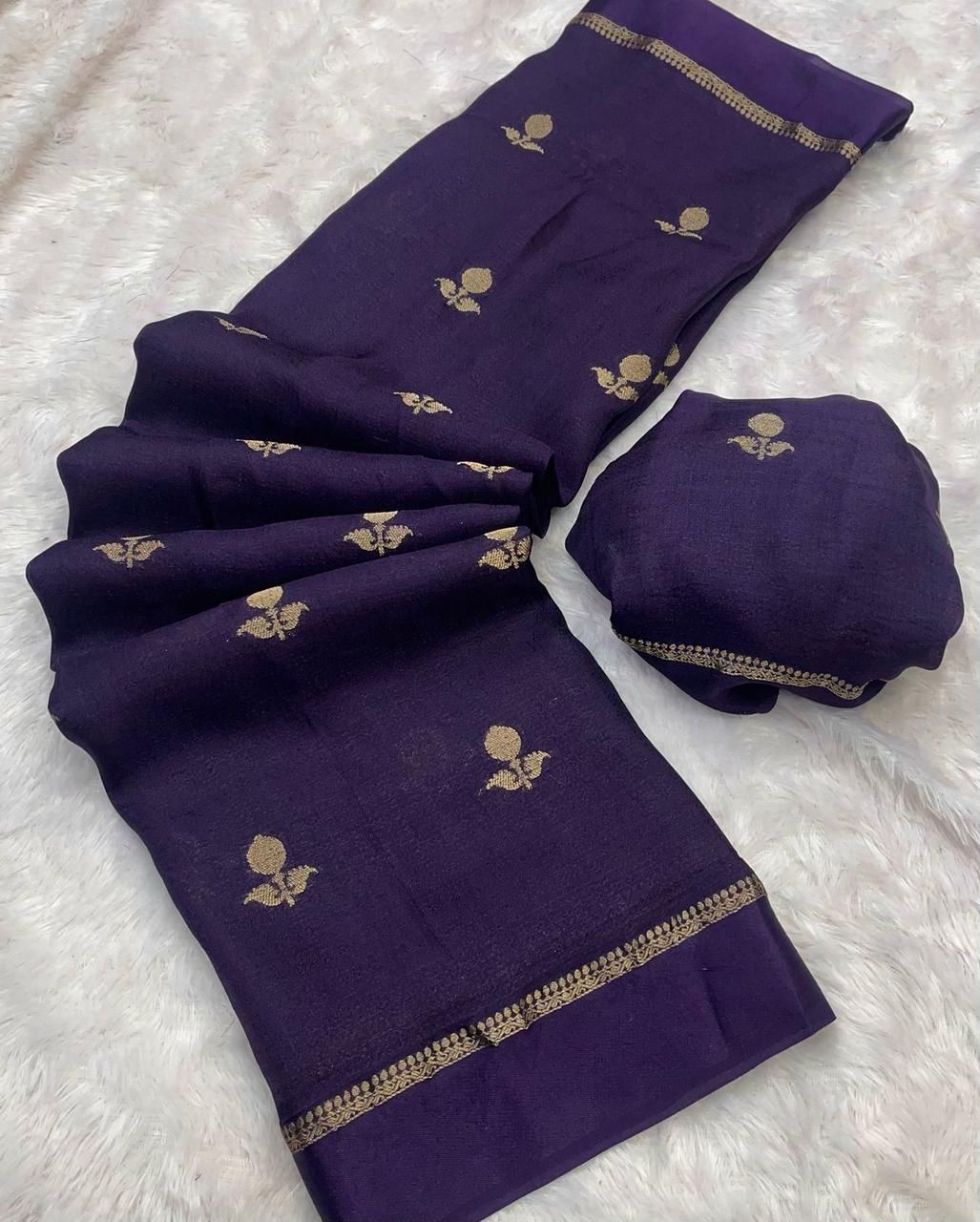Phenomenal Purple Banarasi Khadi Silk Saree With Vivacious Blouse Piece